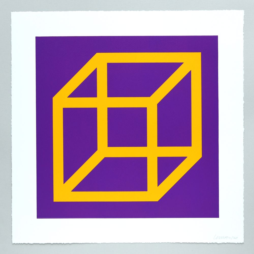 Linocut Lewitt - Open Cube in Color on Color Plate 09
