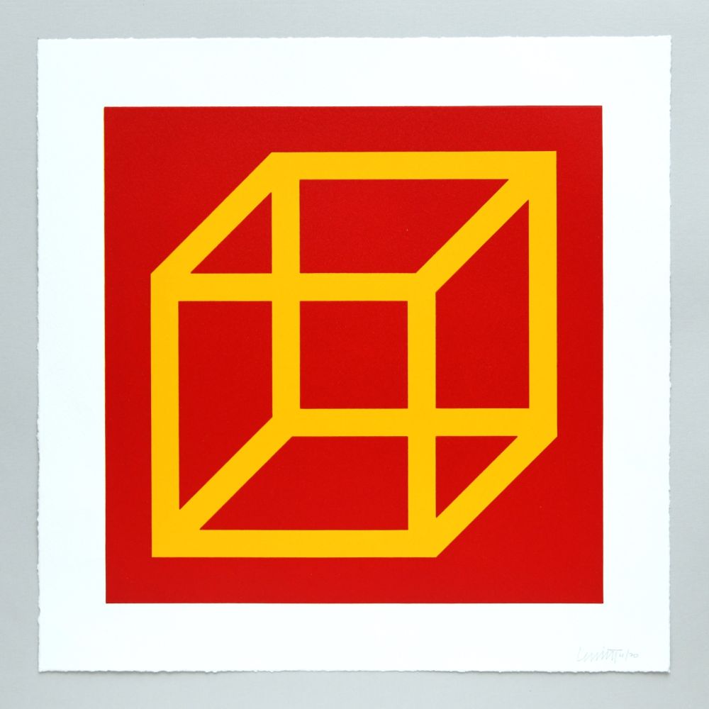 Linocut Lewitt - Open Cube in Color on Color Plate 10