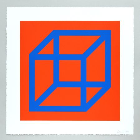 Linocut Lewitt - Open Cube in Color on Color Plate 11