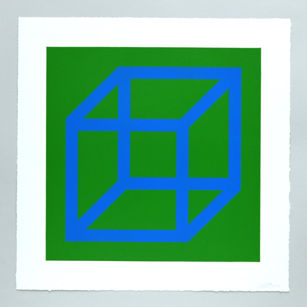 Linocut Lewitt - Open Cube in Color on Color Plate 12