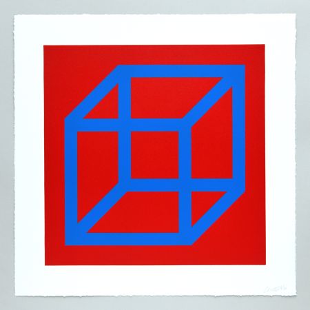 Linocut Lewitt - Open Cube in Color on Color Plate 14