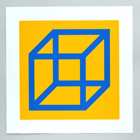 Linocut Lewitt - Open Cube in Color on Color Plate 15
