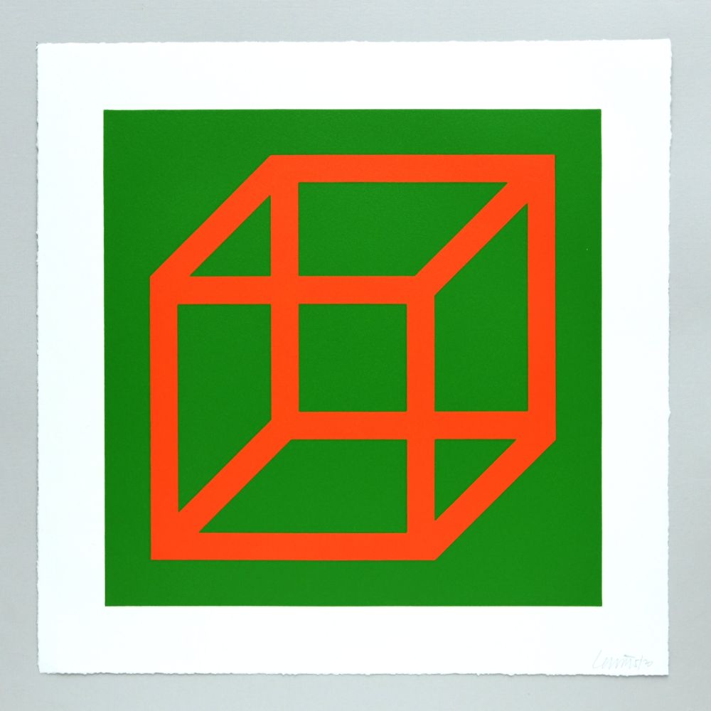 Linocut Lewitt - Open Cube in Color on Color Plate 16