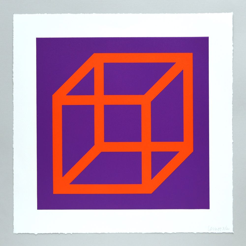 Linocut Lewitt - Open Cube in Color on Color Plate 17