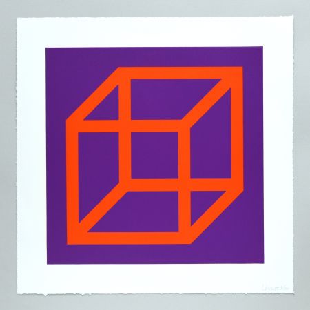 Linocut Lewitt - Open Cube in Color on Color Plate 17