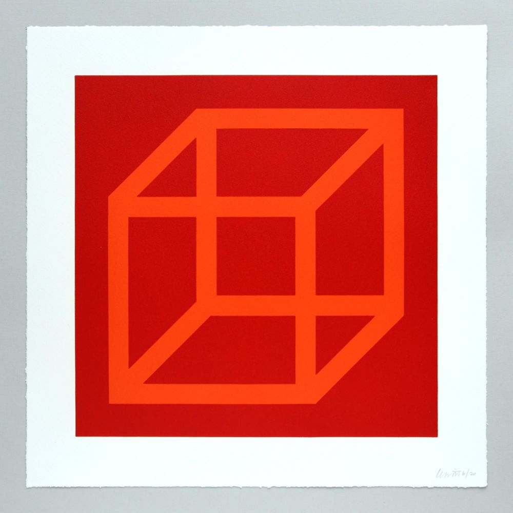 Linocut Lewitt - Open Cube in Color on Color Plate 18