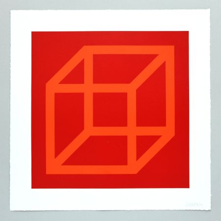 Linocut Lewitt - Open Cube in Color on Color Plate 18