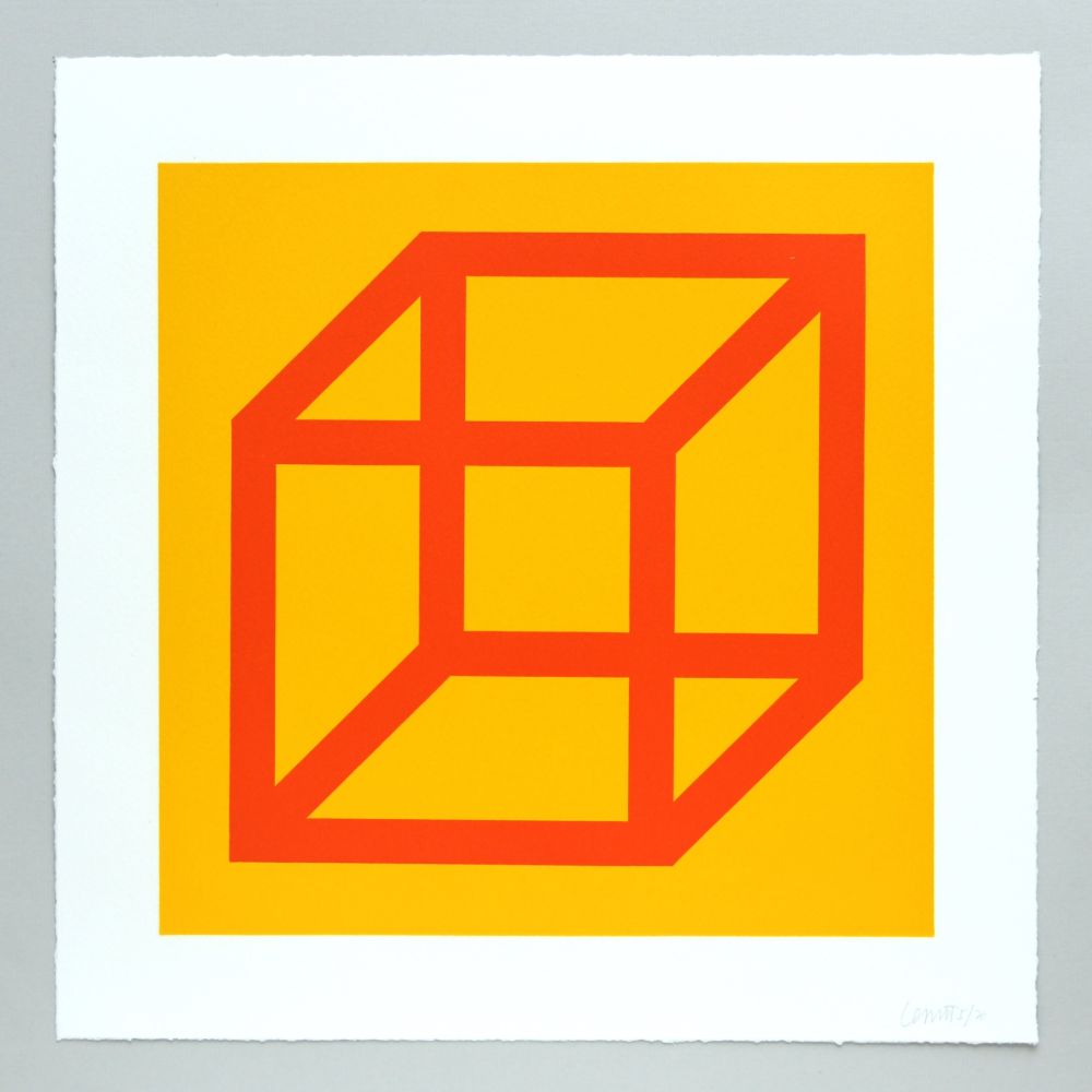 Linocut Lewitt - Open Cube in Color on Color Plate 19
