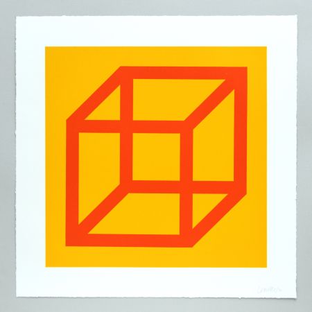 Linocut Lewitt - Open Cube in Color on Color Plate 19