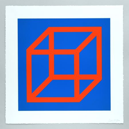 Linocut Lewitt - Open Cube in Color on Color Plate 20