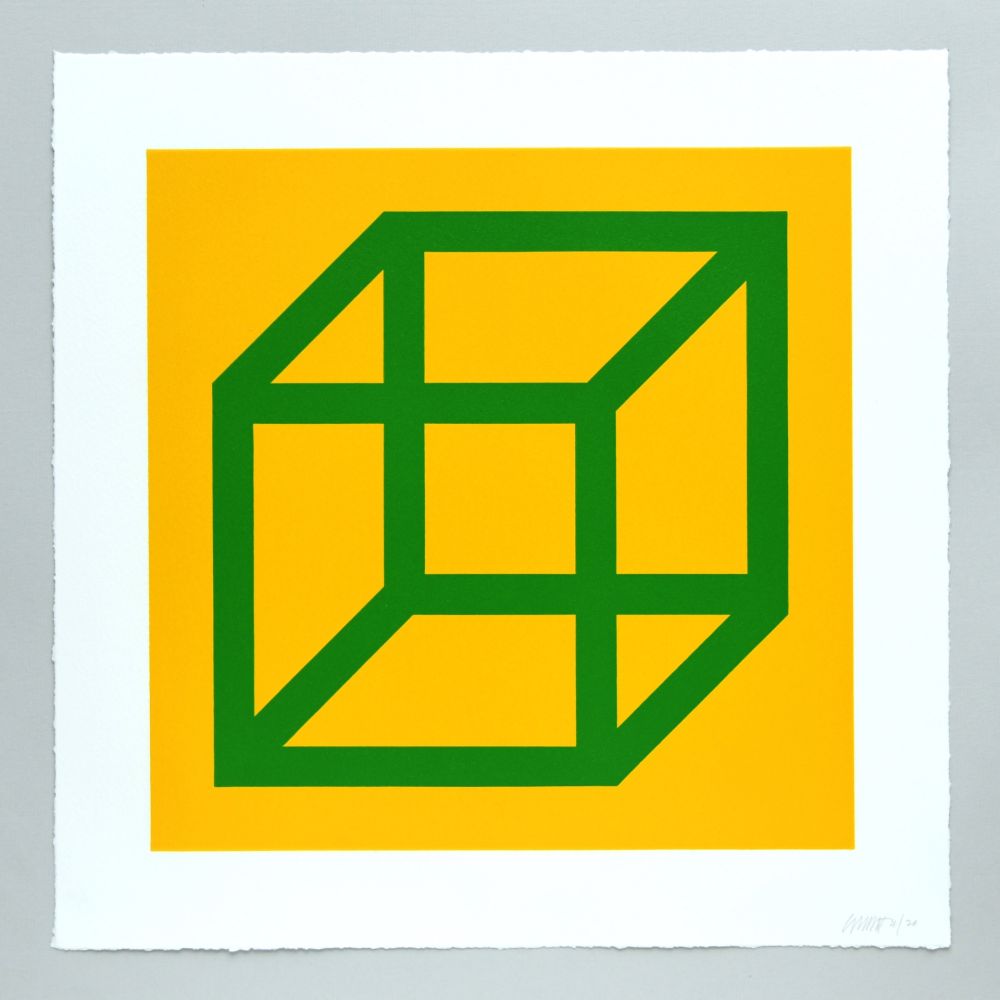 Linocut Lewitt - Open Cube in Color on Color Plate 23
