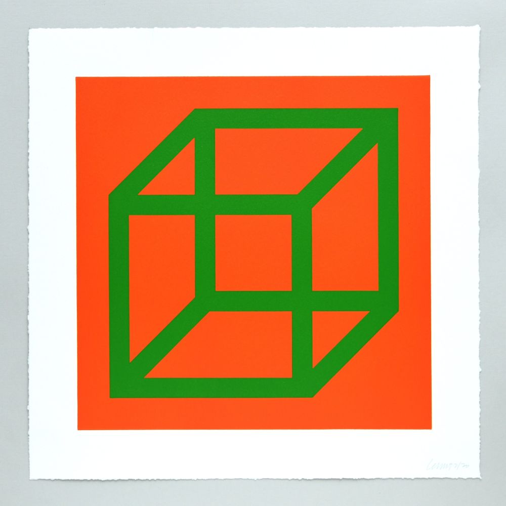 Linocut Lewitt - Open Cube in Color on Color Plate 25