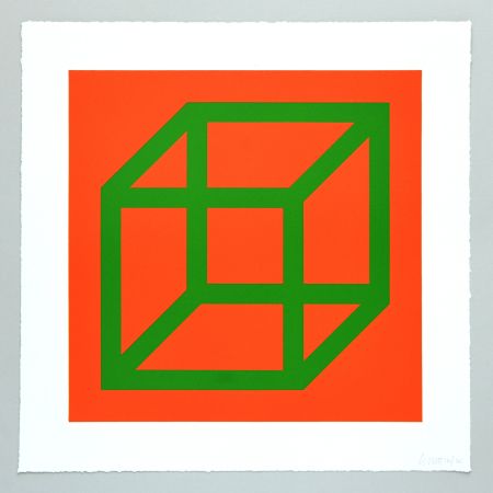 Linocut Lewitt - Open Cube in Color on Color Plate 25