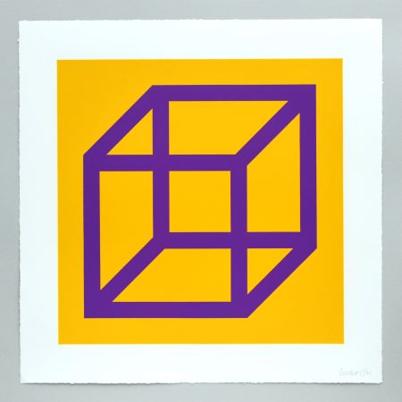 Linocut Lewitt - Open Cube in Color on Color Plate 27