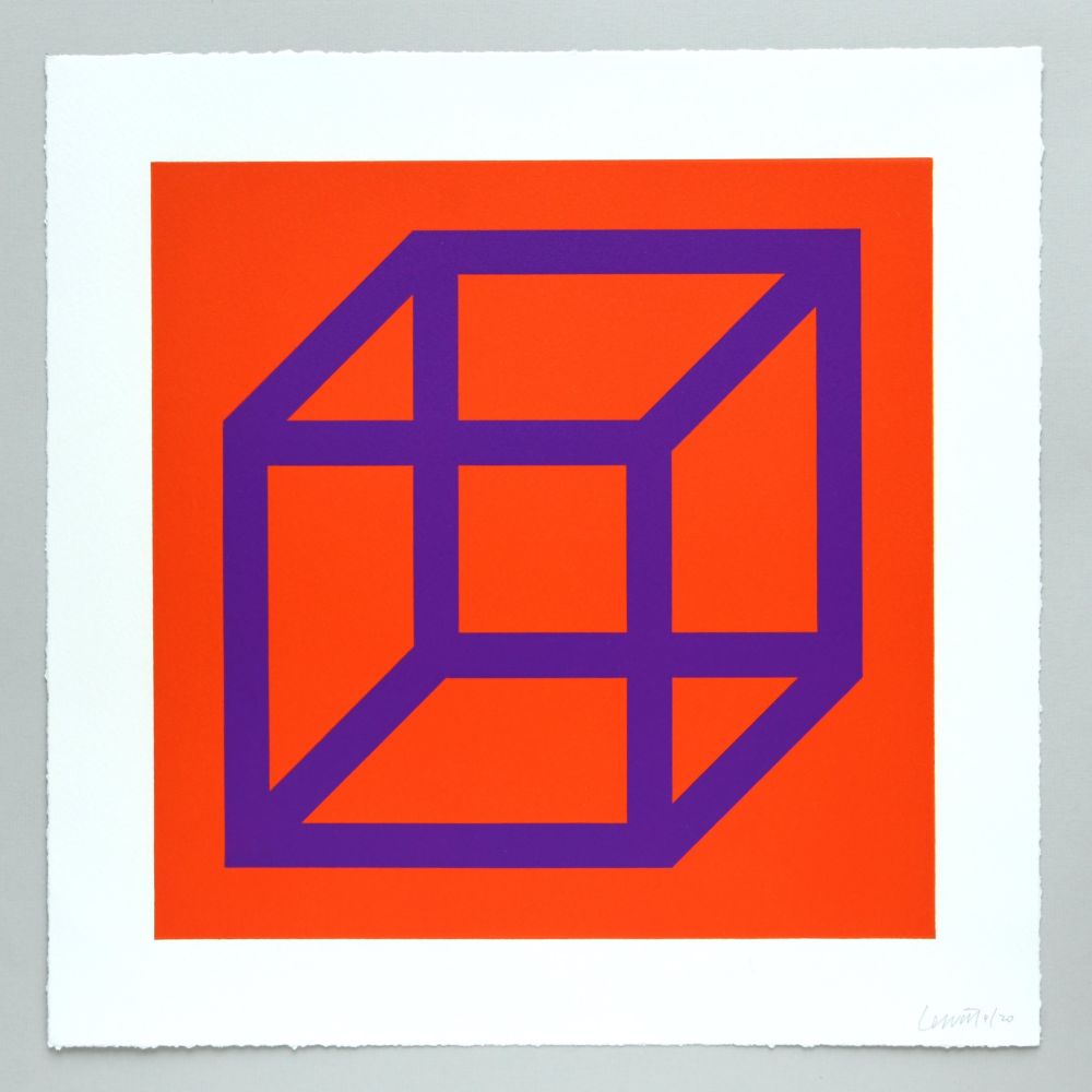 Linocut Lewitt - Open Cube in Color on Color Plate 29