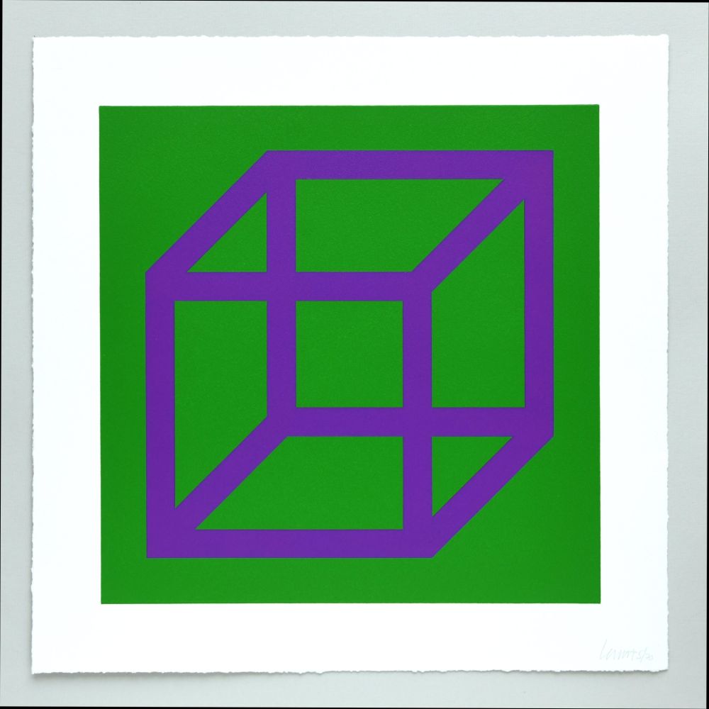 Linocut Lewitt - Open Cube in Color on Color Plate 30
