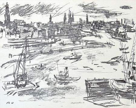 Lithograph Kokoschka - Oskar Kokoschka (1886–1980) - Port of Hamburg - Lithograph on paper - 1961