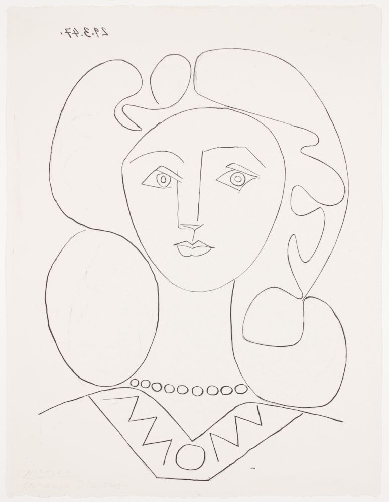 Lithograph Picasso - Pablo Picasso- La Femme au Collier, Portrait of Françoise, 1947