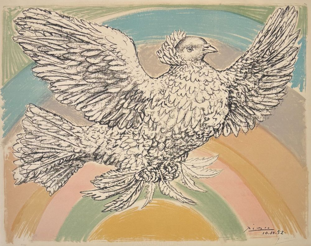 Lithograph Picasso - Pablo Picasso(1881–1973) - Colombe volant - Coloured lithograph on Arches paper - 1952