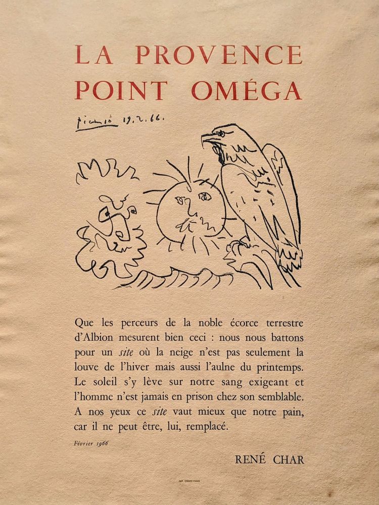 Lithograph Picasso - Pablo PICASSO (1881-1973), La Provence point Oméga, Lithograph, 1966