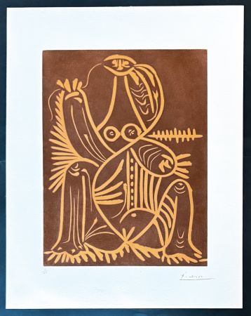 No Technical Picasso - Pablo Picasso (1881–1973) - Femme Assise en Pyjama de Plage. II - Linocut in colors, on Arches paper - 1961