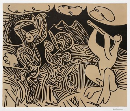 Linocut Picasso - Pablo Picasso Danseurs et musicien (Dancers and musician), 1959