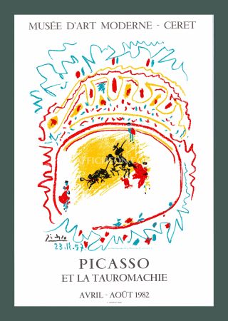 Lithograph Picasso - Pablo Picasso: 'Et la Tauromachie' 1982 Offset-lithograph