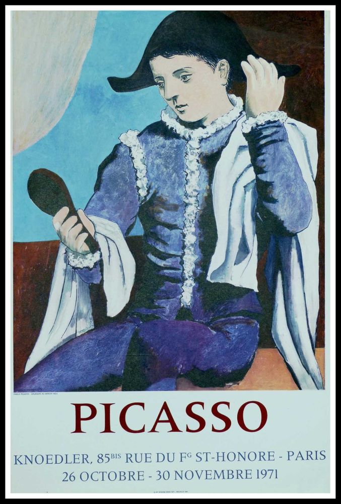 Poster Picasso - PABLO PICASSO GALERIE KNOEDLER L'ARLEQUIN AU MIROIR 