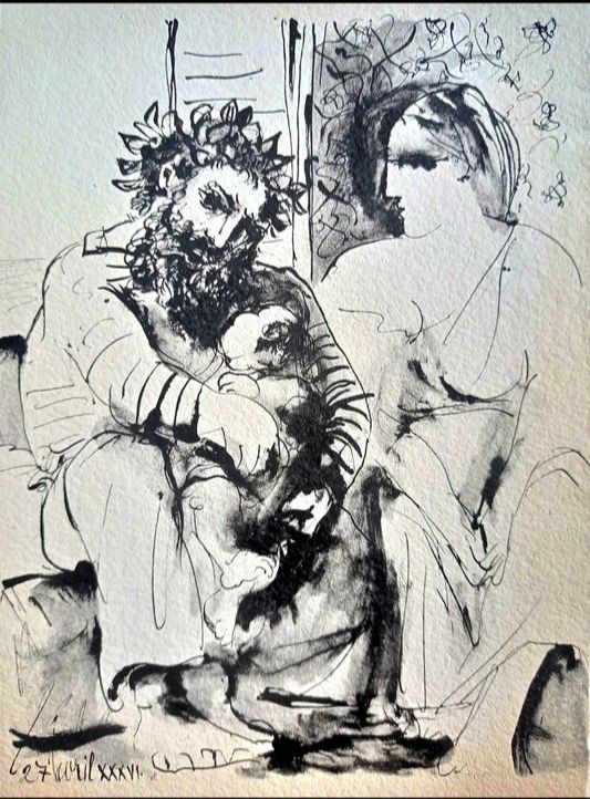 Pochoir Picasso - Pablo Picasso, The Family, Original Lithograph on Arches Paper, 1967