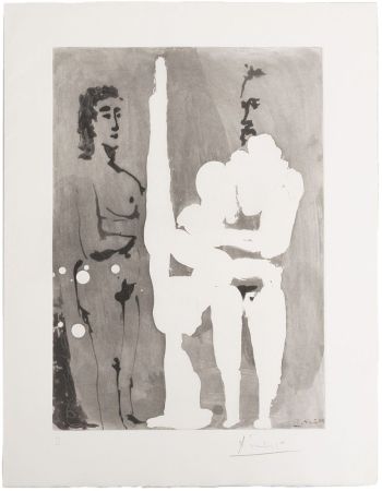 Aquatint Picasso - Painting debut on his easel with a model