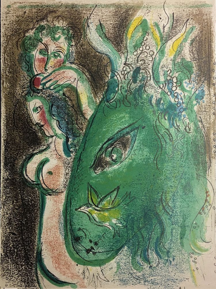 Lithograph Chagall - PARADIS (l'âne vert). Lithographie originale pour DESSINS POUR LA BIBLE (1960)