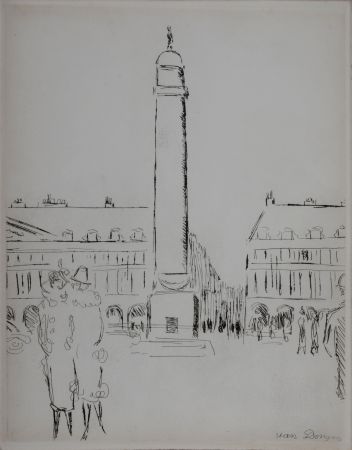 Etching Van Dongen - Paris 1937 : Place Vendôme, 1937