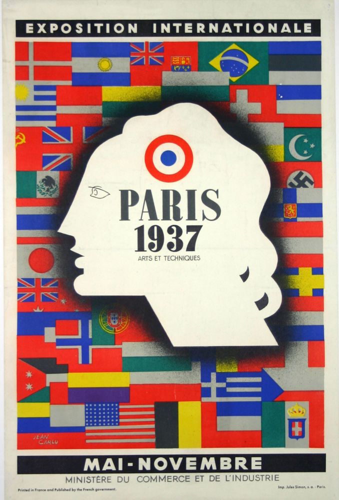Lithograph Carlu - Paris Exposition Internationale  1937