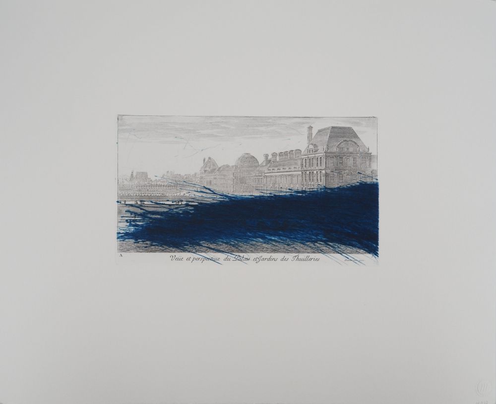 Etching Rainer - Paris, Hommage au Louvre en bleu