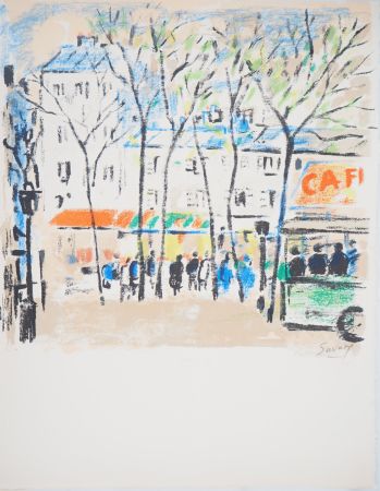 Lithograph Savary - Paris, Le marché vers Bastille