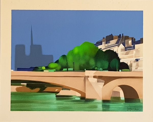 Lithograph Defossez - Paris  Pont de la Tournelle