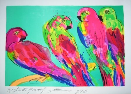 Lithograph Ting - Parrots