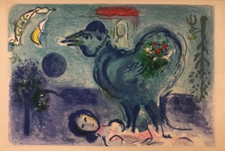 Lithograph Chagall - Paysage au coq 