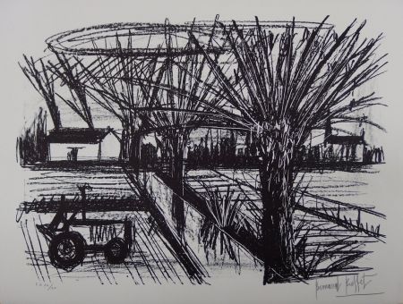 Lithograph Buffet - Paysage breton au tracteur