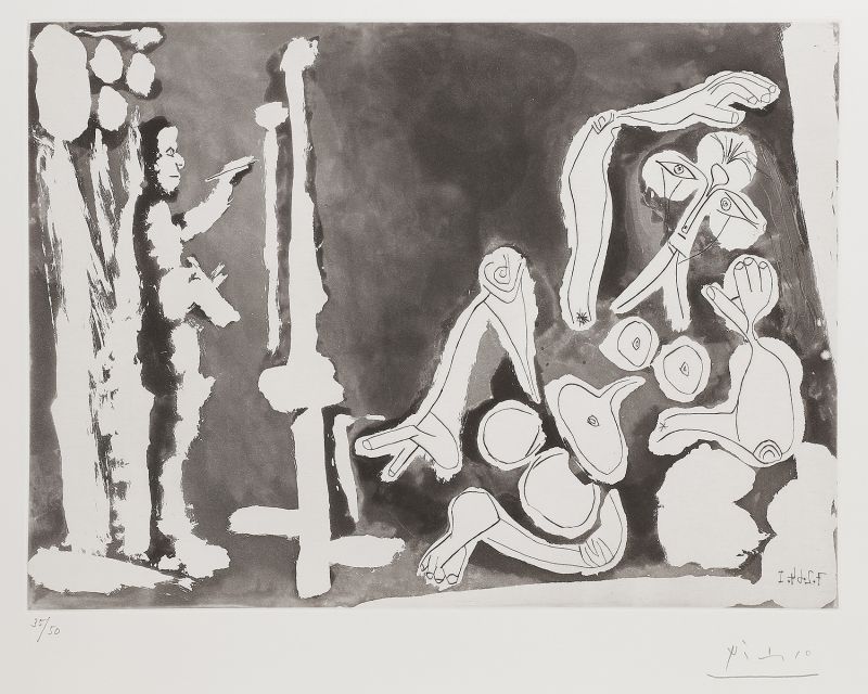 Etching And Aquatint Picasso - Peintre et modèle appuyé sur un coussin 