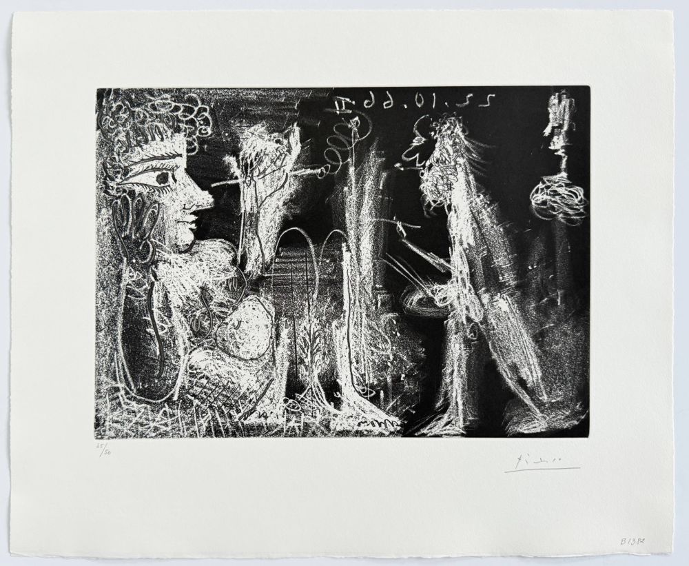 Etching And Aquatint Picasso - Peintre et modèle au fume-cigarette