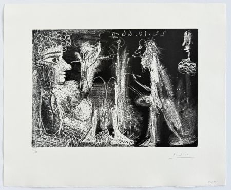 Etching And Aquatint Picasso - Peintre et modèle au fume-cigarette