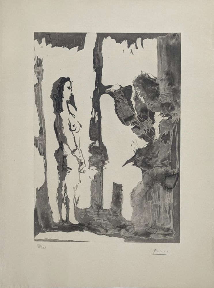 Aquatint Picasso - Peintre et modèle aux cheveux longs 