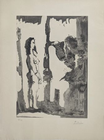 Aquatint Picasso - Peintre et modèle aux cheveux longs 