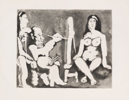 Aquatint Picasso - Peintre et Modèle avec une Spectatrice au Bandeau