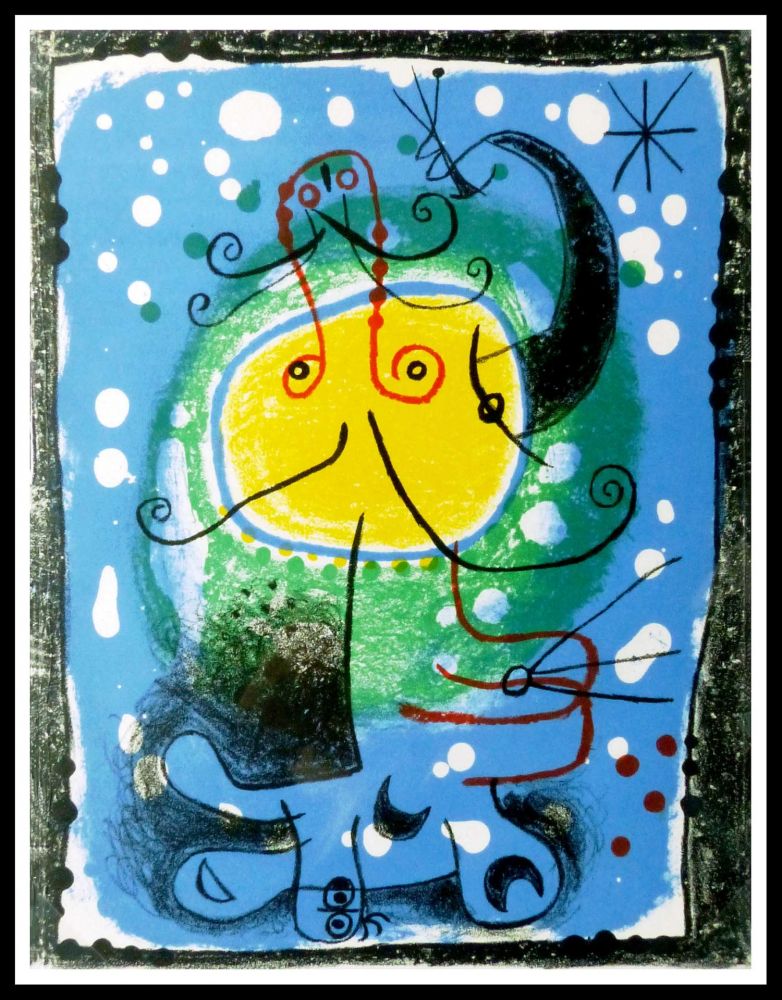 Lithograph Miró - PERSONNAGE SUR FOND BLEU