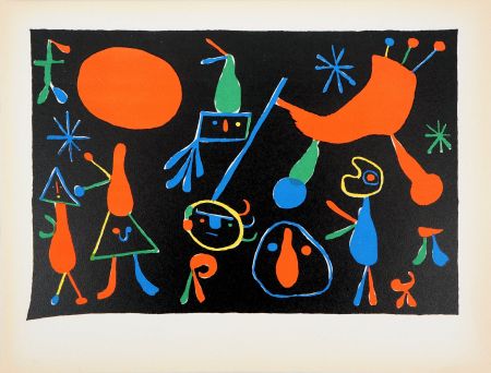 Lithograph Miró - Personnages dans les étoiles