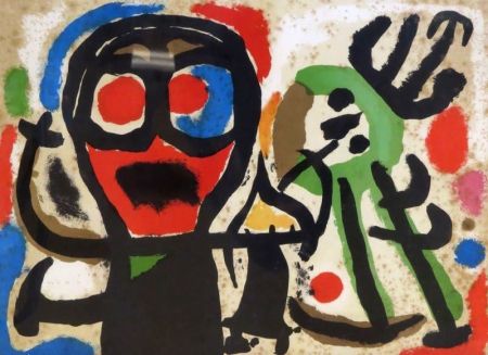 Lithograph Miró - Personnages et oiseaux (Figures and birds), 1963