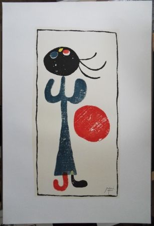 Lithograph Miró - Petite fille au ballon rouge