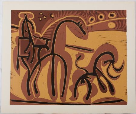 Linocut Picasso - Picador et taureau